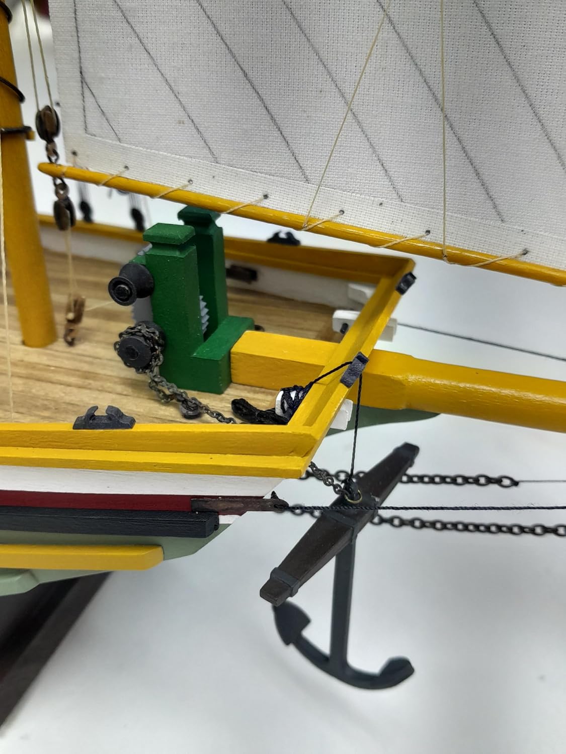 SF Scow Schooner Model Anchor and Winch Closeup View