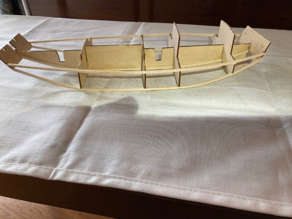 Keel, Chine, and Sheer Battens Attached to frames and Keel