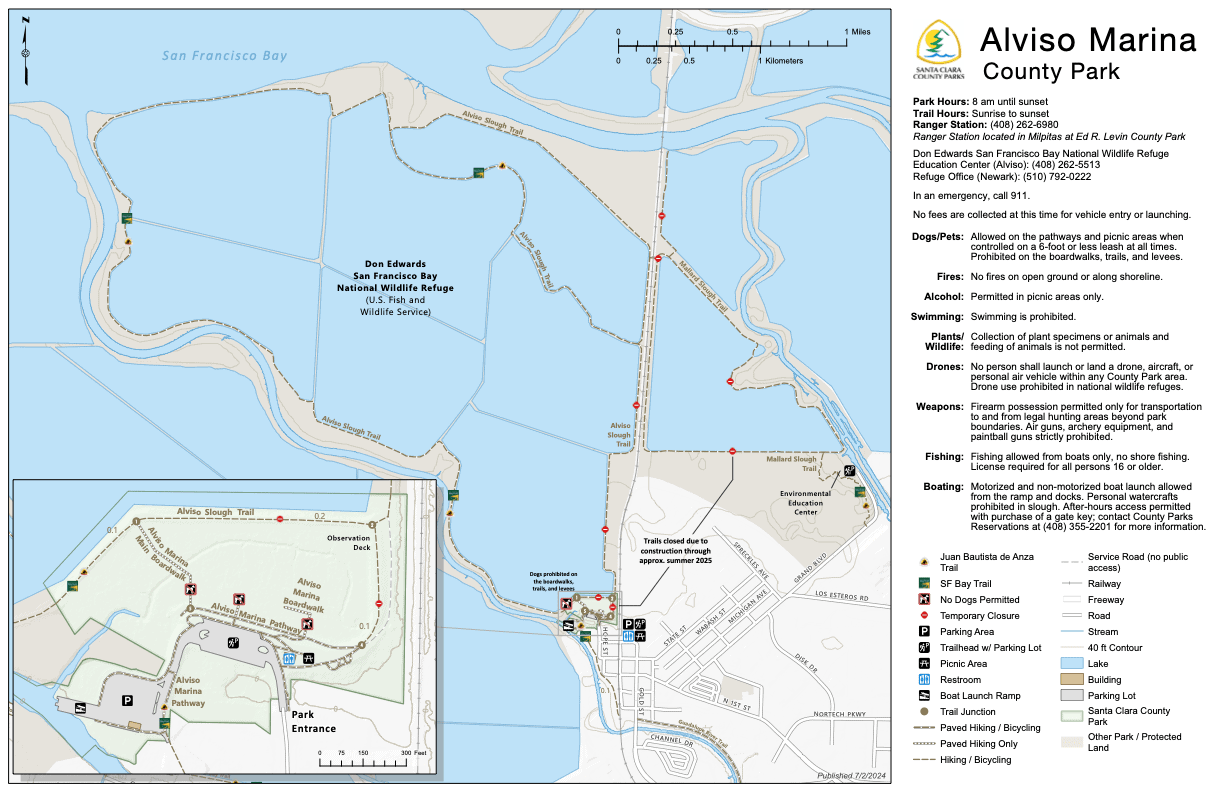 Map including Alviso Marina County Park and Don Edwards San Francisco Bay National Wildlife Refuge